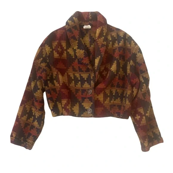 Vintage Women's Western Aztec Woven Cropped Blanket Jacket-  Size M - Picture 2 of 8